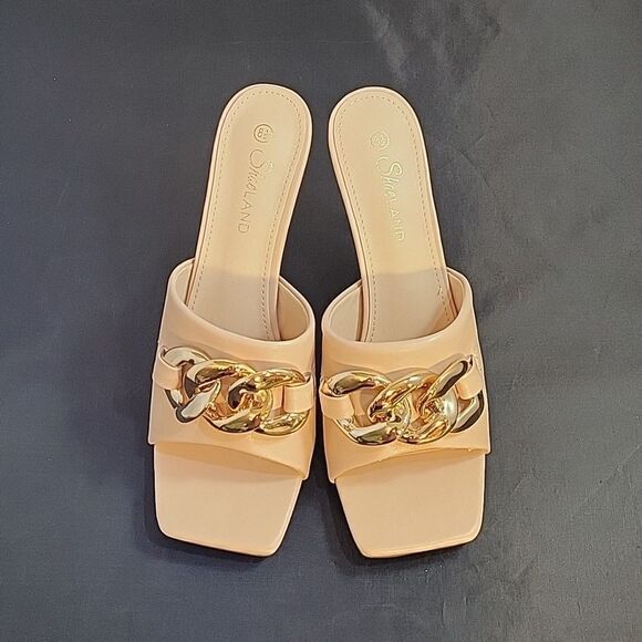 BRAND NEW SHOELAND SQUARE TOE SLIP-ON FOOT OPEN TOE GOLD CHAIN LINKING S…G1 - Picture 3 of 15